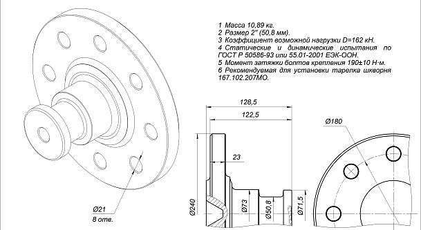 Шкворень 2", фланец 240 мм 