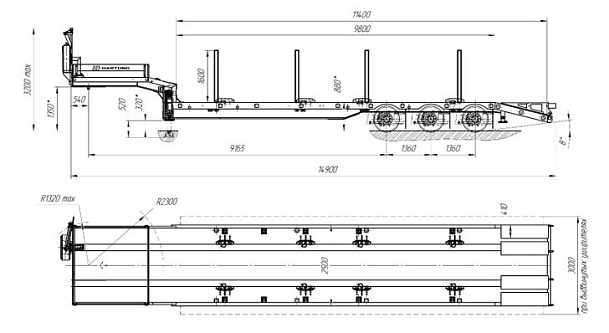 Low bed semitrailer 9104-03, modification 9104-03.002, drawing number H9132.483-0000.000